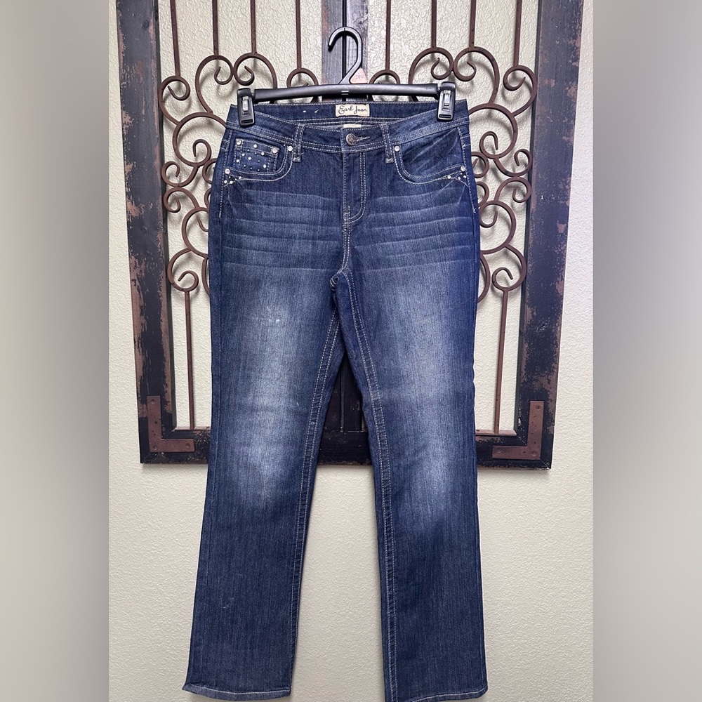 Earl Jean mid rise boot cut embellished pocket jeans